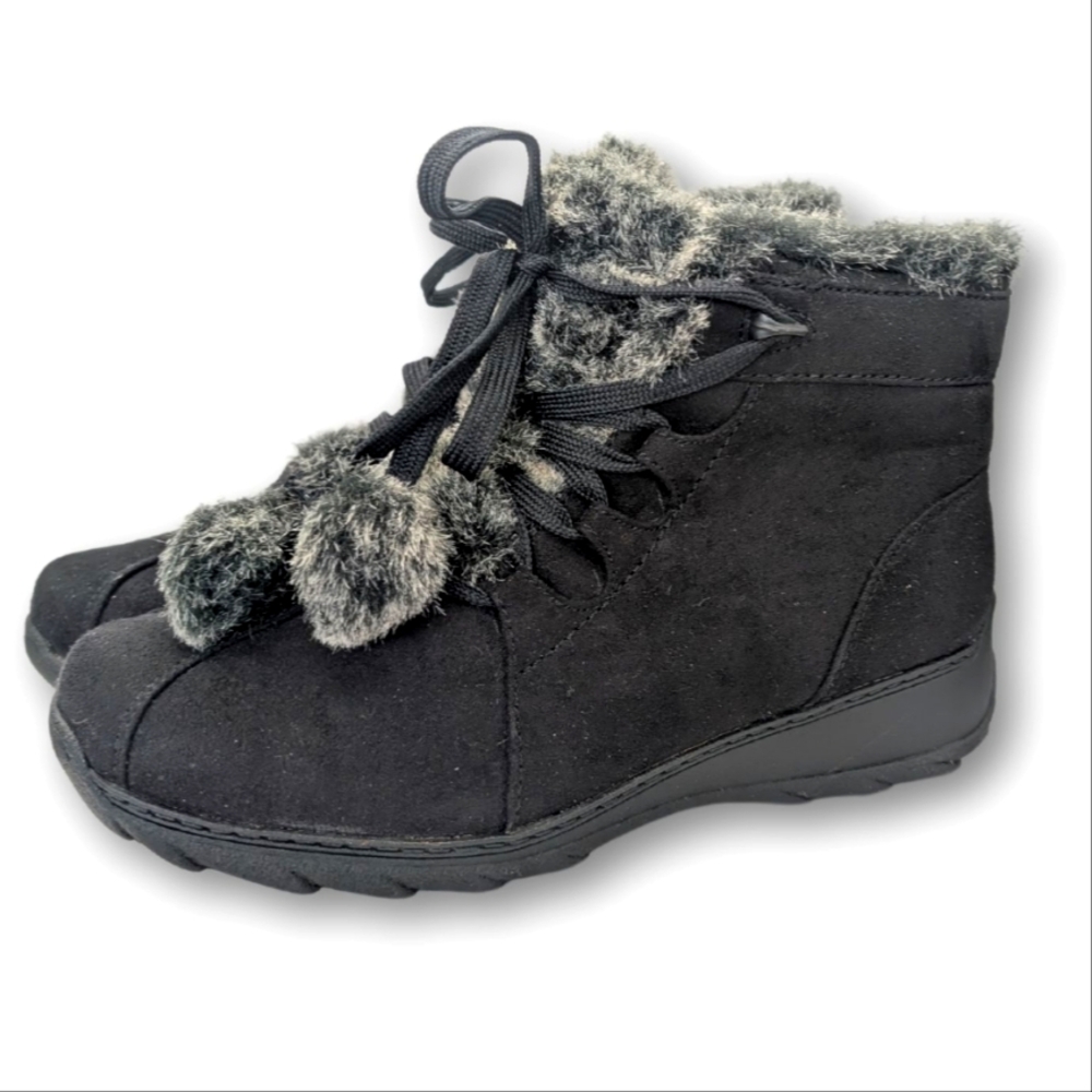 Cloud Walkers Gabby Charcoal Lace-Up Winter Boots Faux Fur Lining size 8.5 NWOT